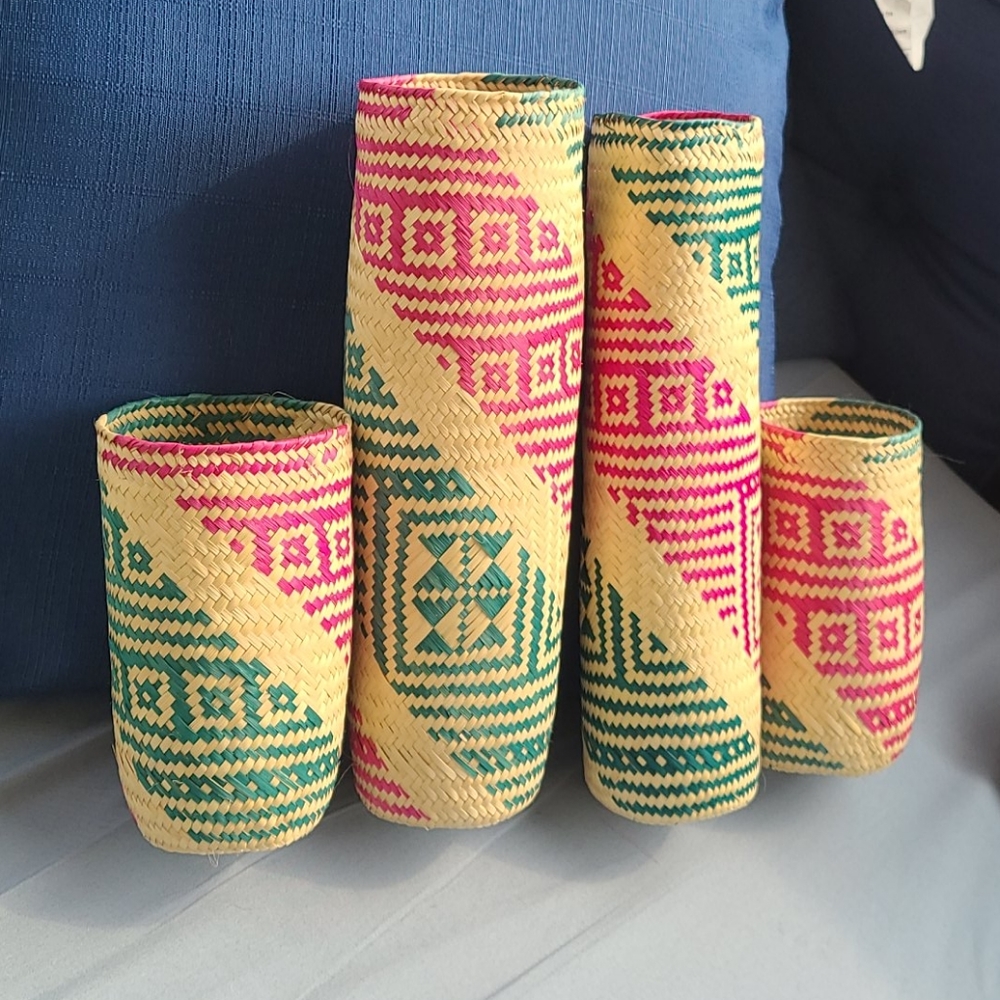 Set of vintage wicker bottle holders - Picture 5 of 7